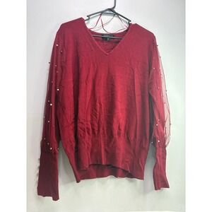 Joseph A. women's red V-neck sweater with sheer, embellished size xl